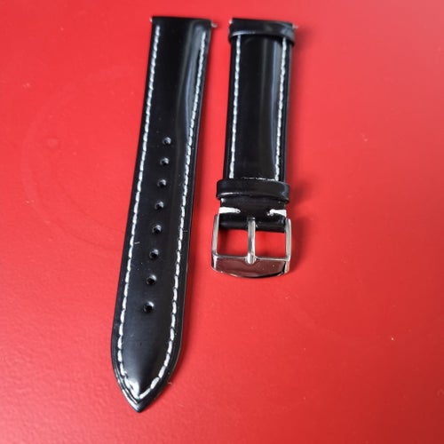 KalvLäder klockarmband 22mm svart blankpolerad