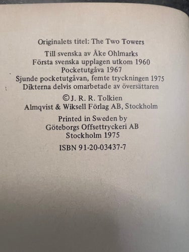 Sagan om de två tornen - J.R.R. Tolkien - 1975