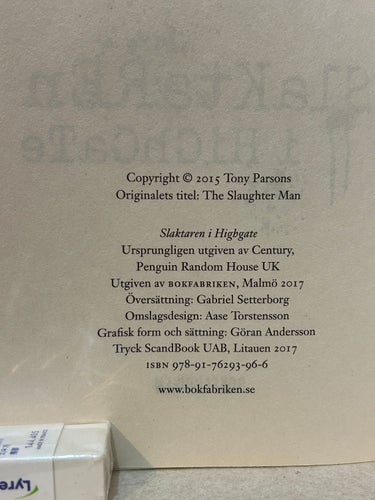 Slaktaren i Highgate av Tony Parsons, bok, Fine