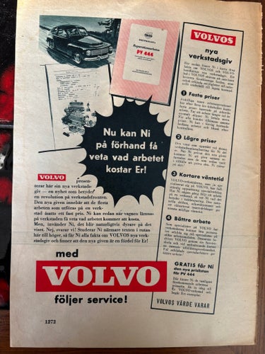 Volvo PV 444 Verkstadsgiv Annons 1954