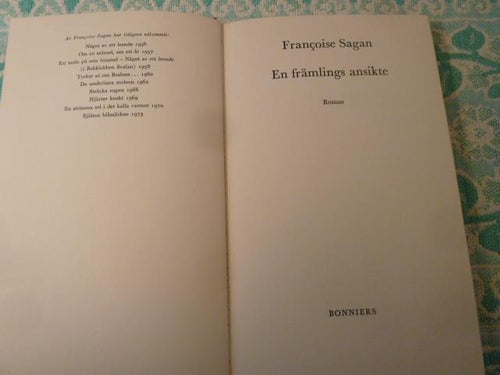 EN FRÄMLINGS ANSIKTE, F. SAGAN, 1975,  BÖCKER
