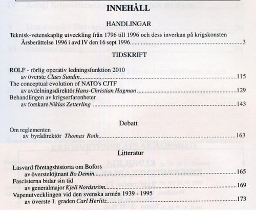 Militärteknisk utveckling, NATO m.m. (Krigsvet 4/1996)