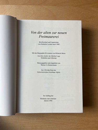 [Frimureri] Von der alten zur neuen Freimaurerei - Diethelm Lavater, 1994