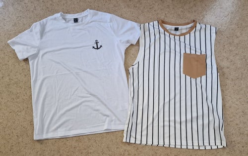 T-shirt ' Ankare ' stl M + randigt linne med ficka stl S * Nya & Oanvända *