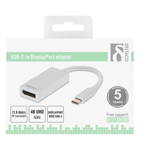 DELTACO USB-C till DisplayPort Adapter 4K 60Hz, USB 3.1 Type-C till DP 19-pin