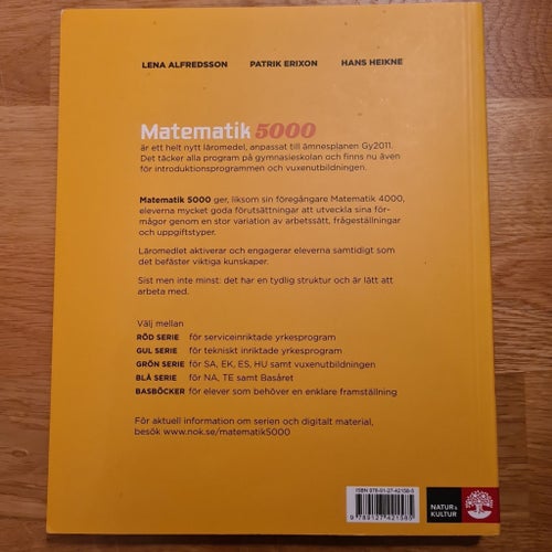 Matematik 5000 1a, Gul lärobok, av Lena Alfredsson m.fl. 2011