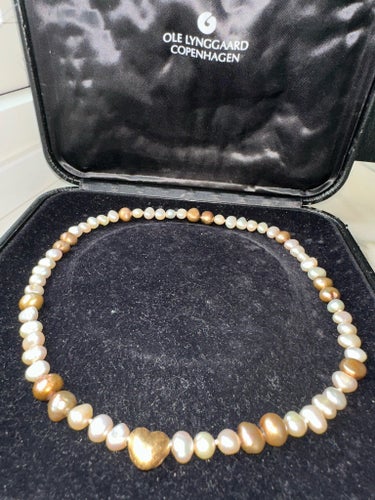 Ole Lynggaard Köpenhamn äkta sötvattenpärlor halsband och silver dobbar