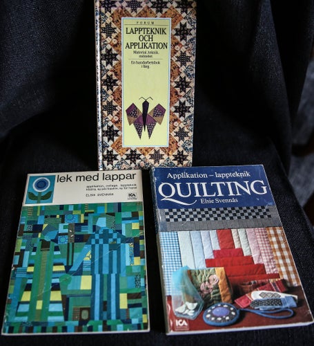 3 böcker om quiltning, lapptäcken, applikationer