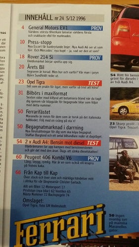 Teknikens Värld nr 24 1996: Peugeot 406 V6 Kombi, Rover 214 Si, Audi A4 1,8/TDI