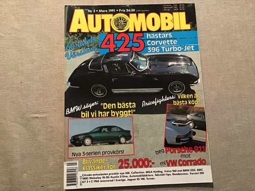AUTOMOBIL NR 3 1991 CORVETTE,MGA HOTDOG,JAGUAR SS 100,CITROËN XM,BMW,VOLVO 960