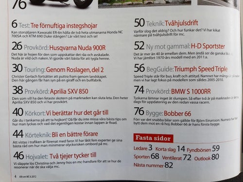 Allt om MC nr 6 2012: Honda NC 700SA ABS, KTM 690 Duke ABS, Kawasaki ER-6n