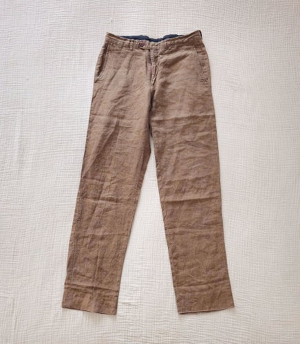 Vintage 90s Pastel Brown Classic Cut Village Trousers, 100% Linen, Made in Italy