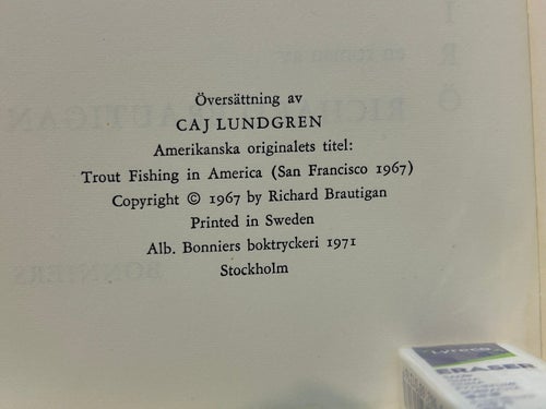 Öringfiske i Amerika av Richard Brautigans. Bok. Very good plus