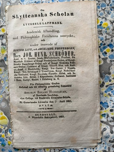 LYCKSELE SAMER LAPPLAND FÖRSTA SAMESKOLAN HASSELHUHN TRYCKT I SUNDSVALL 1851