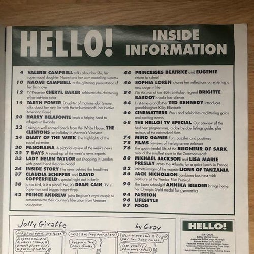 Hello Magazine 17 September 1994 Number 322 - Sophia Loren Front Cover
