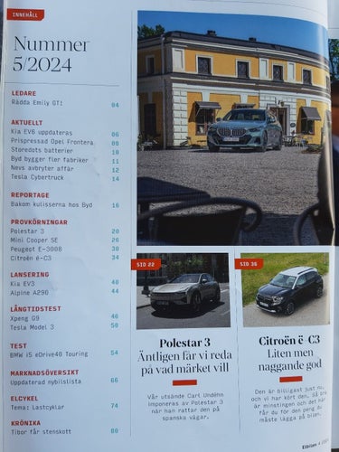 Elbilen 5 2024: Polestar 3, Mini Cooper SE, Peugeot E-3008, Citroën ë-C3, BMW i5