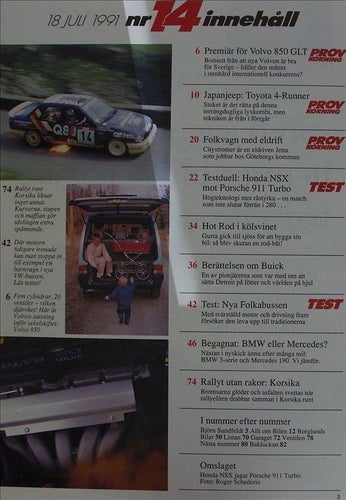 TEKNIKENS VÄRLD 1991/14.Volvo 850.Porsche 911.Honda NSX.Buick.VW Caravelle.