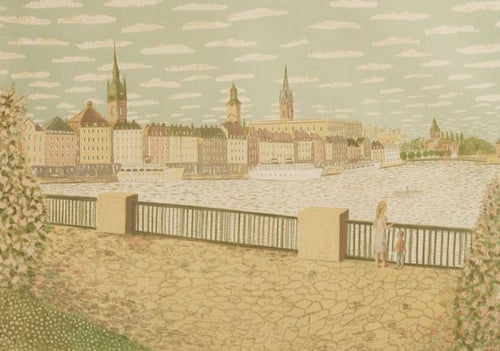 Färglitografi av Dénes Perger - Konst - Stockholm - Fjällgatan - Södermalm
