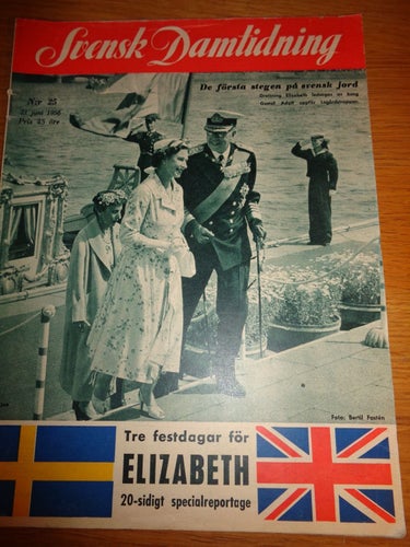 Svensk Damtidning nr25 1956 kungligt Sverige & England Elizabeth o Gustaf Adolf