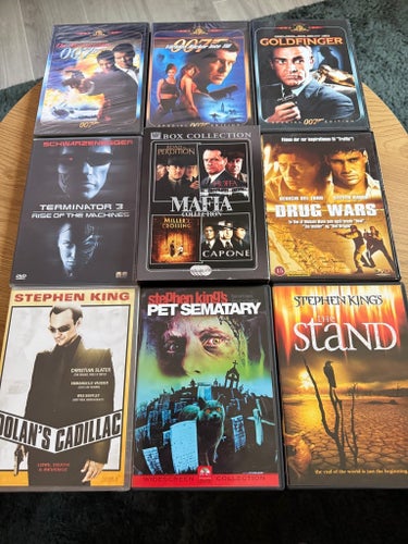 9 DVD-filmer: James Bond, Terminator, Stephen King, m.fl.