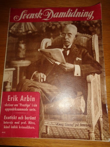 Svensk Damtidning nr21 1947 kungligt Kung Gustaf V omslaget, mode, Saléns annons