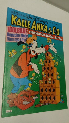 Kalle Anka 1985 nr 13 + Spelplan Gröngölings-spel, samlarbild Depeche Mode. VF