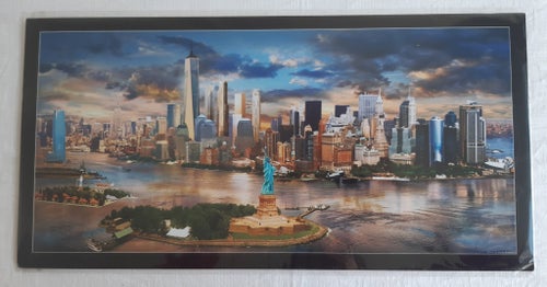 Foto av New York med Frihetsgudinnan (Statue of Liberty).