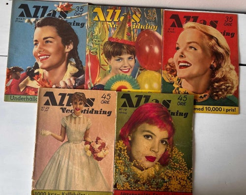 Allas Veckotidning 50–60-tal – 5 st original retro/vintage