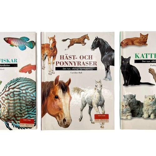 3 BÖCKER - Häst- och Ponnyraser, Kattraser, Akvariefiskar
