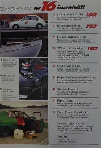 TEKNIKENS VÄRLD 1991/16.Mazda.Audi.Datsun.Fiat Tipo.tt.Golf.Peugeot.Nissan Sunn