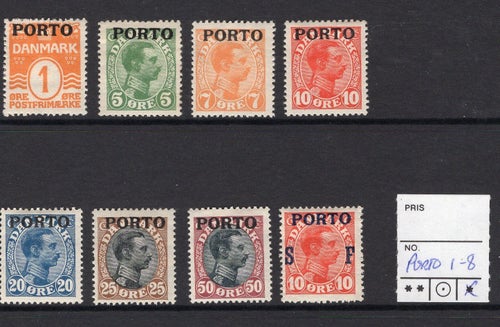 Danmark porto 1-8 ust – afa 990 kr. (246)