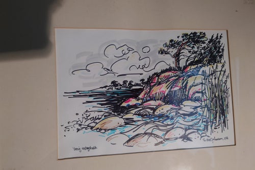 PER AXEL JOHANSSON.1986 BLANDTEKNIK I FIN GLASAD RAM. YTTERMÅTT 47,5 x 39,5 CM