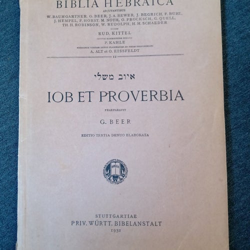 BIBLIA HEBRAICA IOB ET PROVERBIA G. BEER 1932