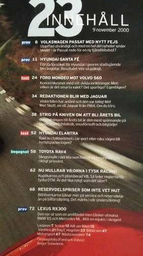 Teknikens Värld nr 23 2000: Ford Mondeo vs Volvo S60, Hyundai Elantra