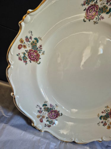 Serveringsfat med blommor och guldkant Vintage