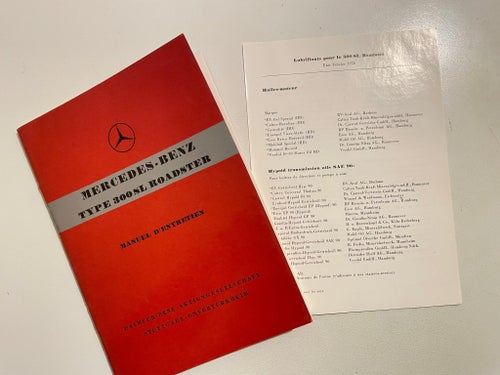 MERCEDES-BENZ TYPE 300 SL ROADSTER. MANUEL D' ENTRETIEN 1958 MINT CONDITION!!