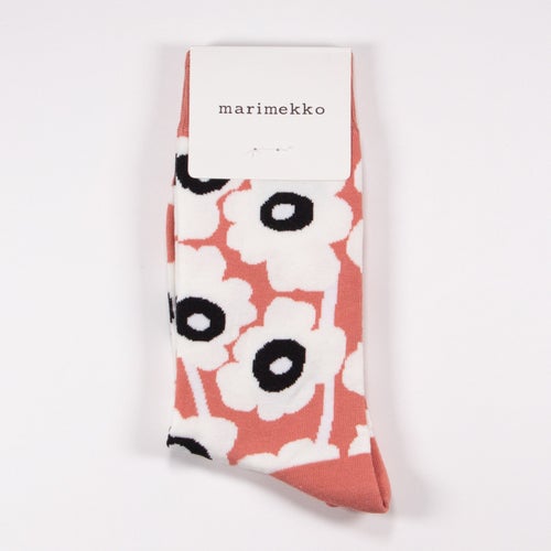 Marimekko strumpor: Blommigt mönster - Gammelrosa/vit