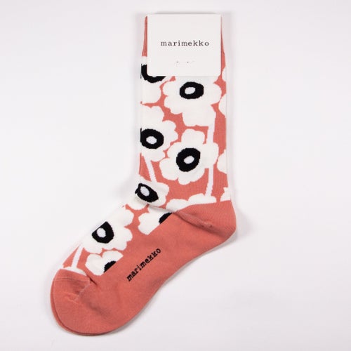 Marimekko strumpor: Blommigt mönster - Gammelrosa/vit