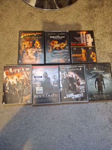 DVD-filmer: Indiana Jones, The Recruit, Die Hard, Speed, The A-Team, Black