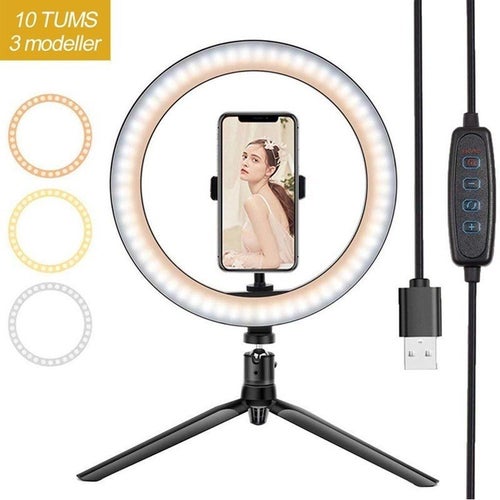 Ringlampa med stativ och mobilhållare
