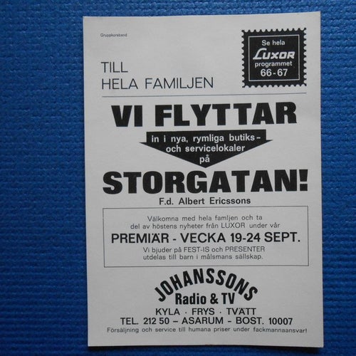 Reklamkort Johanssons Radio & TV flyttar till nya lokaler Storgatan Växjö