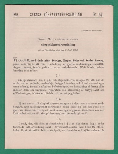 SFS 1893-52 Skeppsklarerareordning