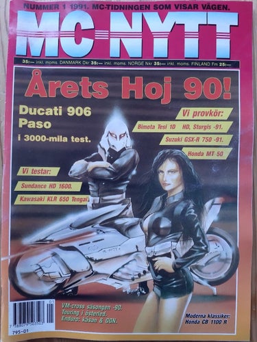 MC-Nytt nr 1 1991: Suzuki GSX-R 750, Honda MT 50, Bimota Tesi 1D, H-D Sturgis