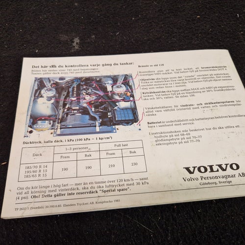 Instruktionsbok Volvo 740 Årsmodell 1986
