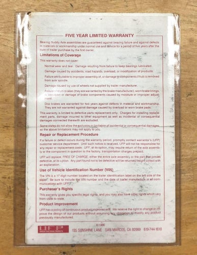 Service Information For Bearing Buddy Axle