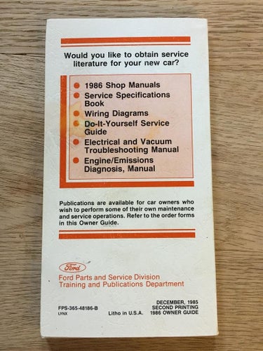 1986 Mercury Lynx Owner Guide