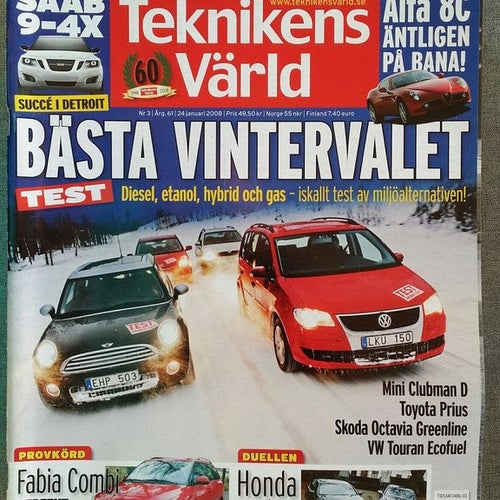 Teknikens Värld nr 3 2008: Mini Clubman D, Skoda Octavia 1,6 E85, Toyota Prius