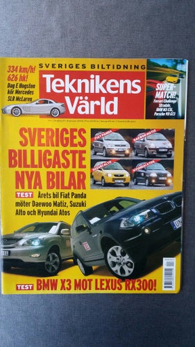 Teknikens Värld 1 2004: Lexus RX 300, BMW X3 3,0i, BMW M3 CSL, Porsche GT3