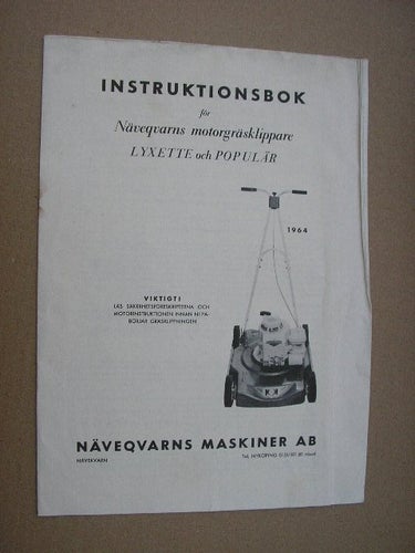 Instruktionsbok Näverqvarn Motorgräsklippare 1964