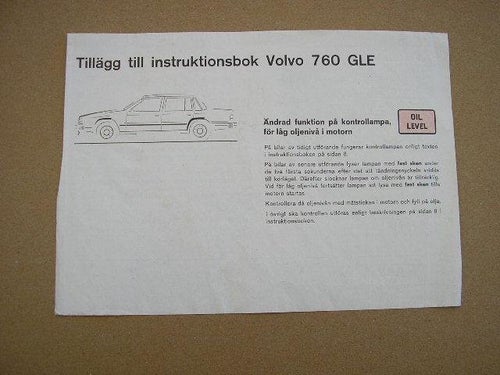 VOLVO Tillägg Instruktionsbok 760 GLE ändra funktion på kontrollampa!